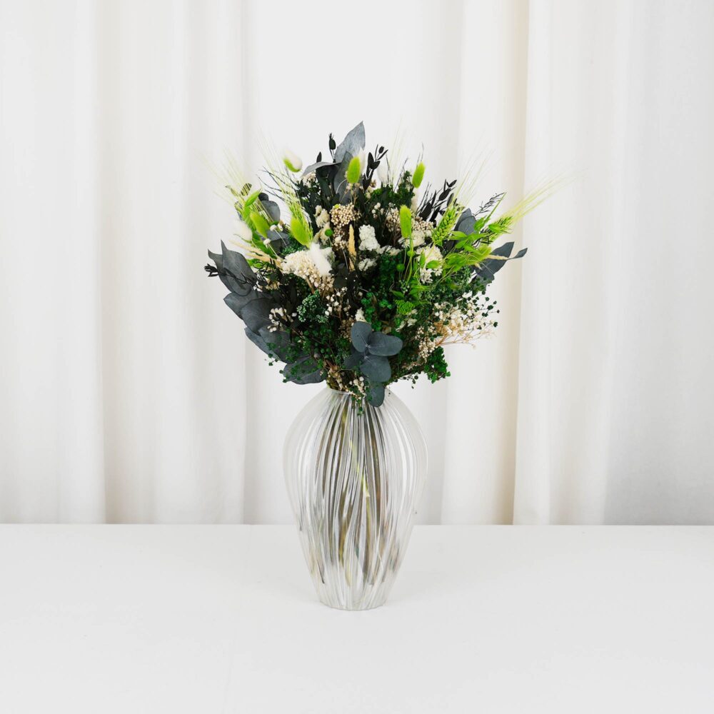 Evighetsbukett Grön och vit med torkat korn Långvariga blommor