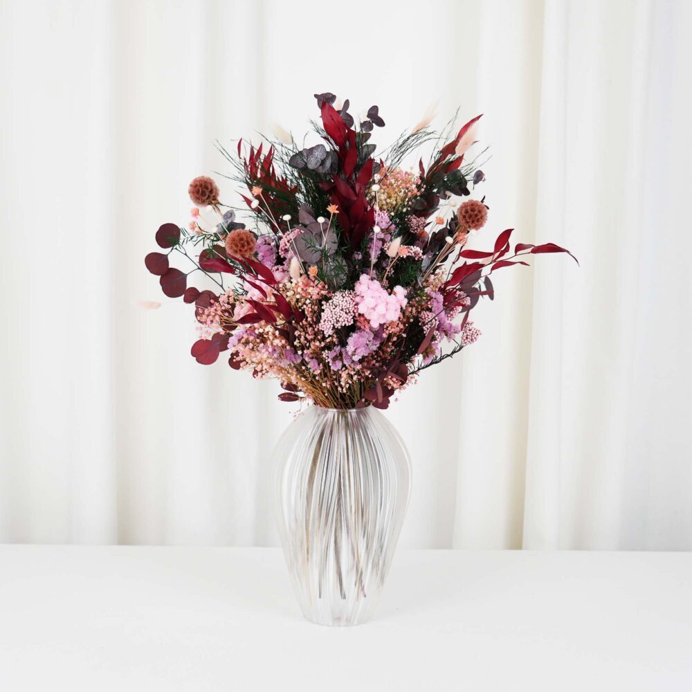 Evighetsbukett rosa med torkade och konserverade långtidshållbara blommor