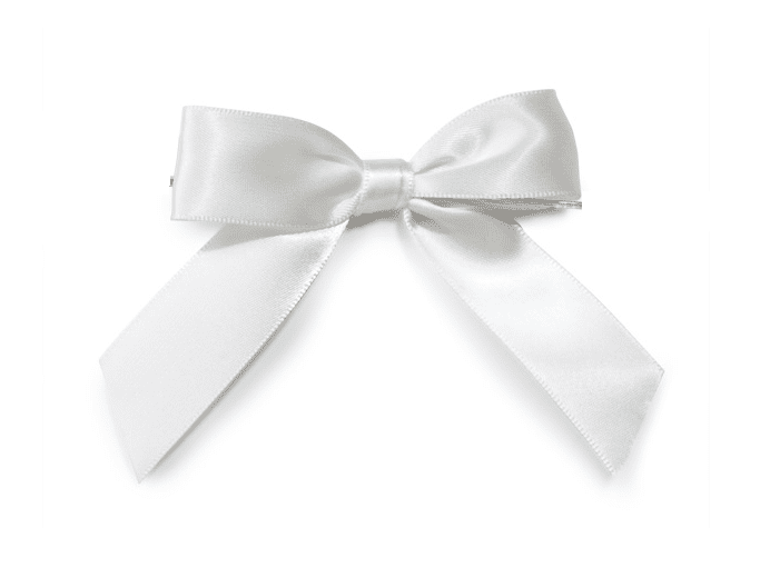Vit satinbandsrosett till buketten